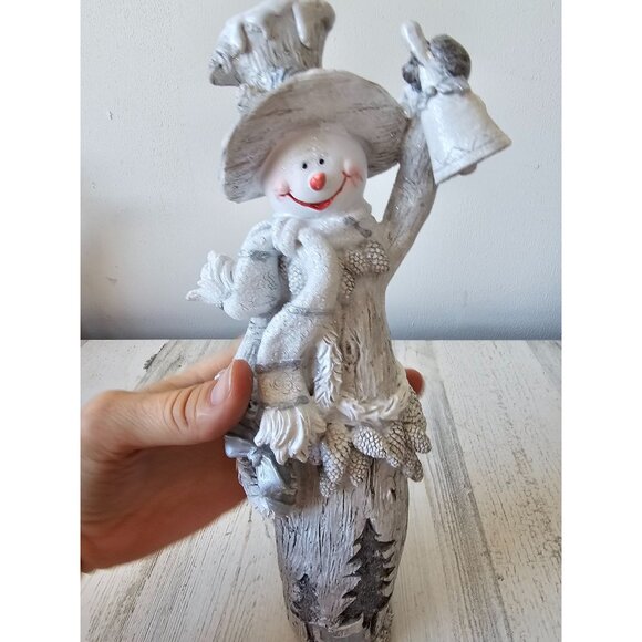 Transpac vintage large winter snowman resin white glitter bell tree wreath statu - Picture 5 of 7